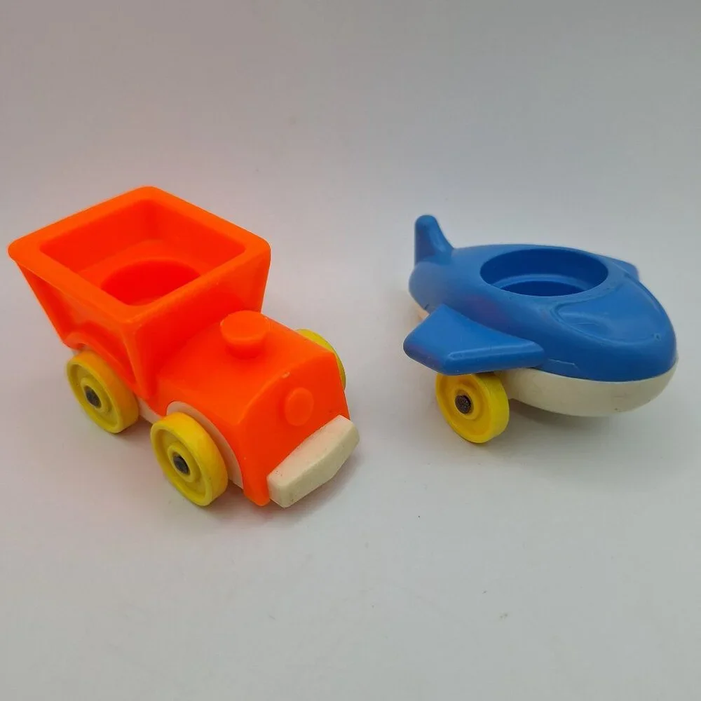 Fischer Price Truck Airplane Plastic USA Orange Blue Toddler Toy Vehicle Vintage